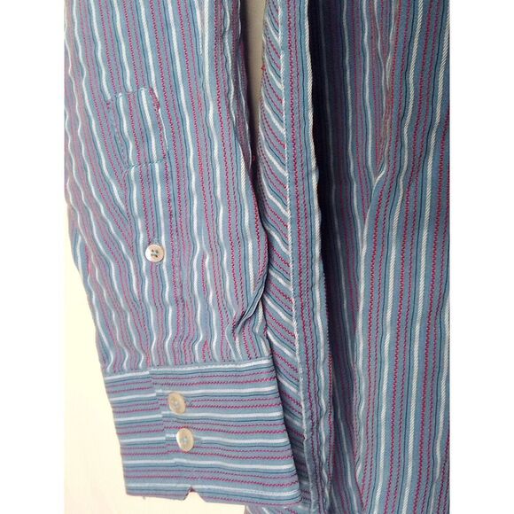 Bugatchi Uomo Blue, Gray And Red Stripped Button Up Shirt Size XL. - Picture 4 of 6